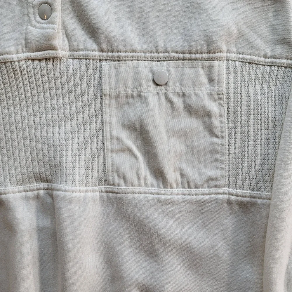 Vintage Triples White Henley Sweatshirt Mens Medium Ribbed Mixed Media Pocket